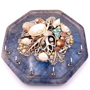 Handmade Coastal Resin Jewelry Holder | Oceancore Decor | Seashell Hook Organize
